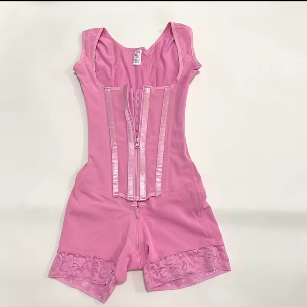 Pink Shapewear Bodysuit with Lace Trim